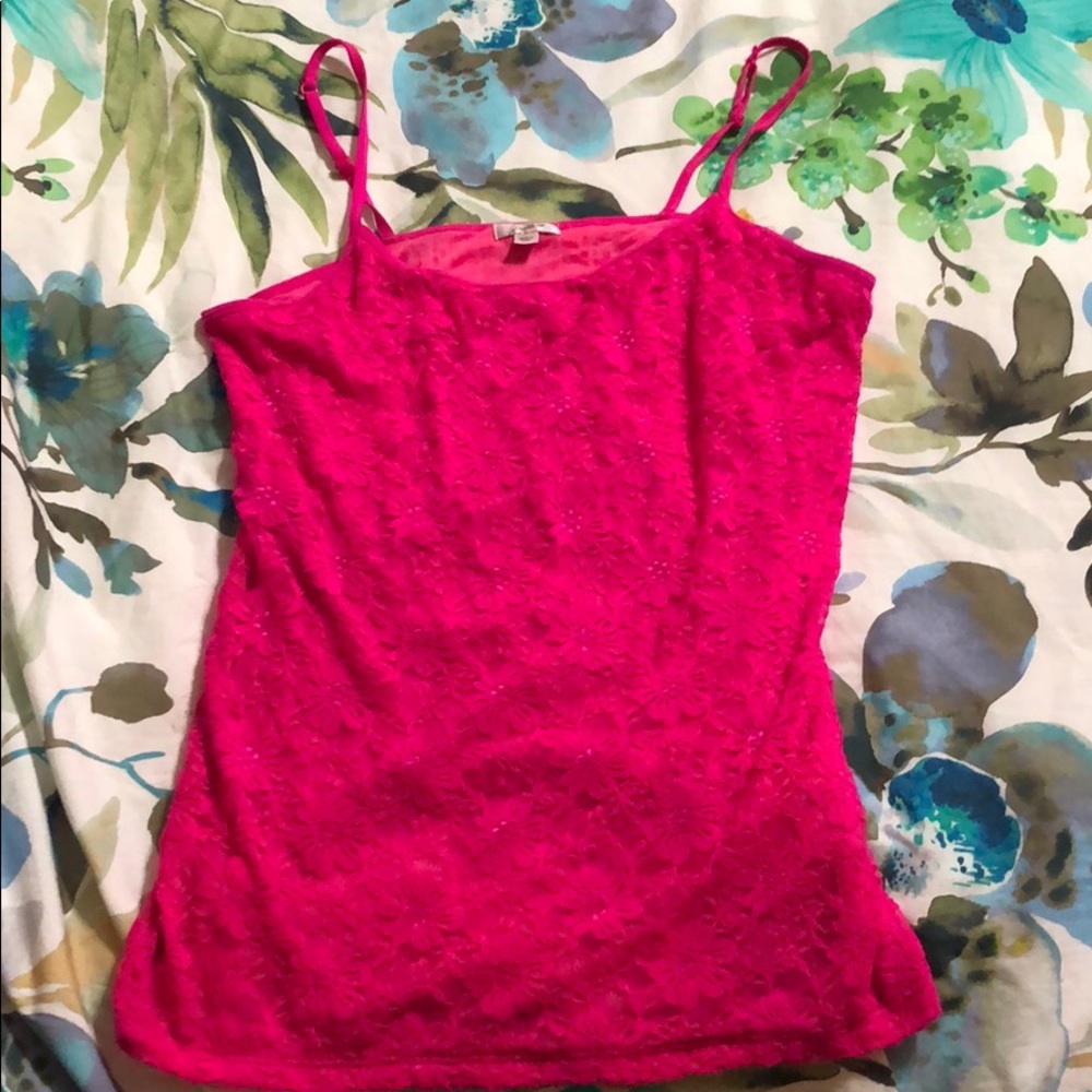 Grane L Juniors Pink Lace Tank
